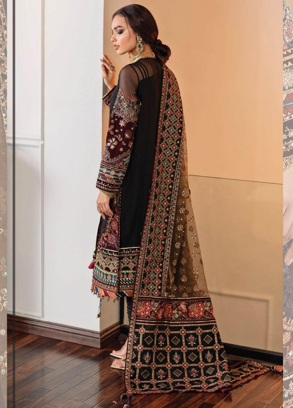 3 Piece Unstitched Heavy Embroidered Linen Suit ( Full Embroidered Organza Dupatta ) BQ-1355