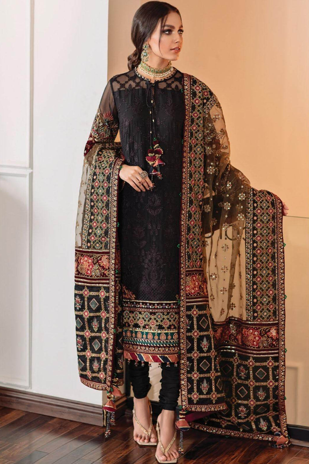 3 Piece Unstitched Heavy Embroidered Linen Suit ( Full Embroidered Organza Dupatta ) BQ-1355