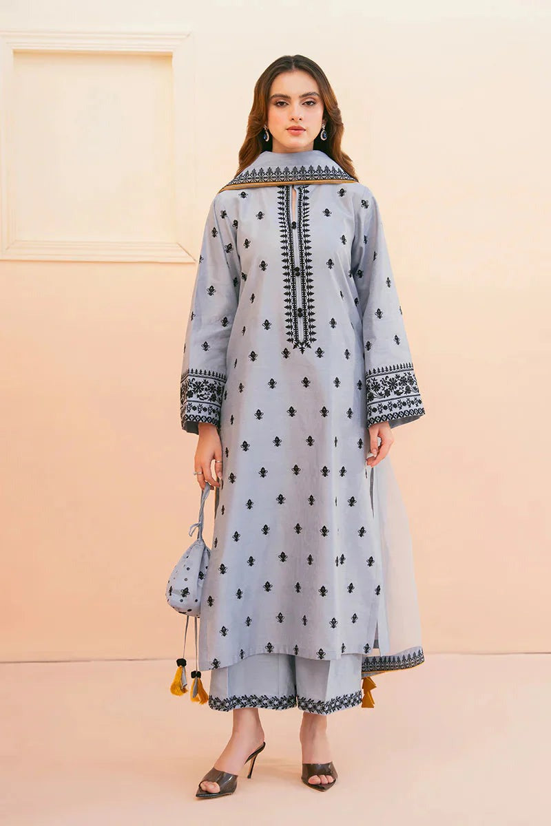 3 Piece Unstitched Heavy Embroidered Lawn Suit ( Full Embroidered Organza Dupatta ) AS-2775