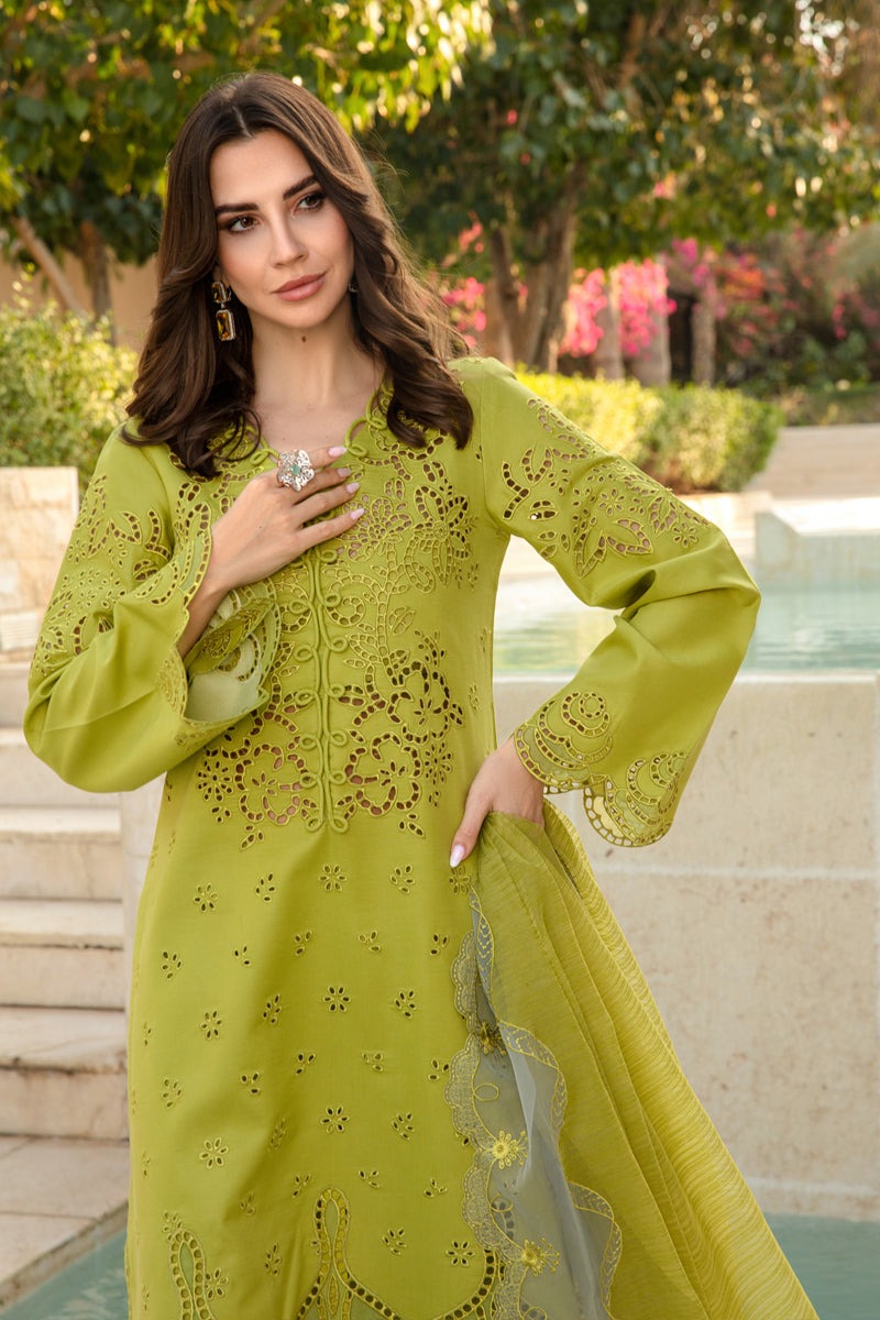 3 Piece Unstitched Heavy Embroidered Lawn Suit ( Fine Printed Silk Dupatta )RR-2780