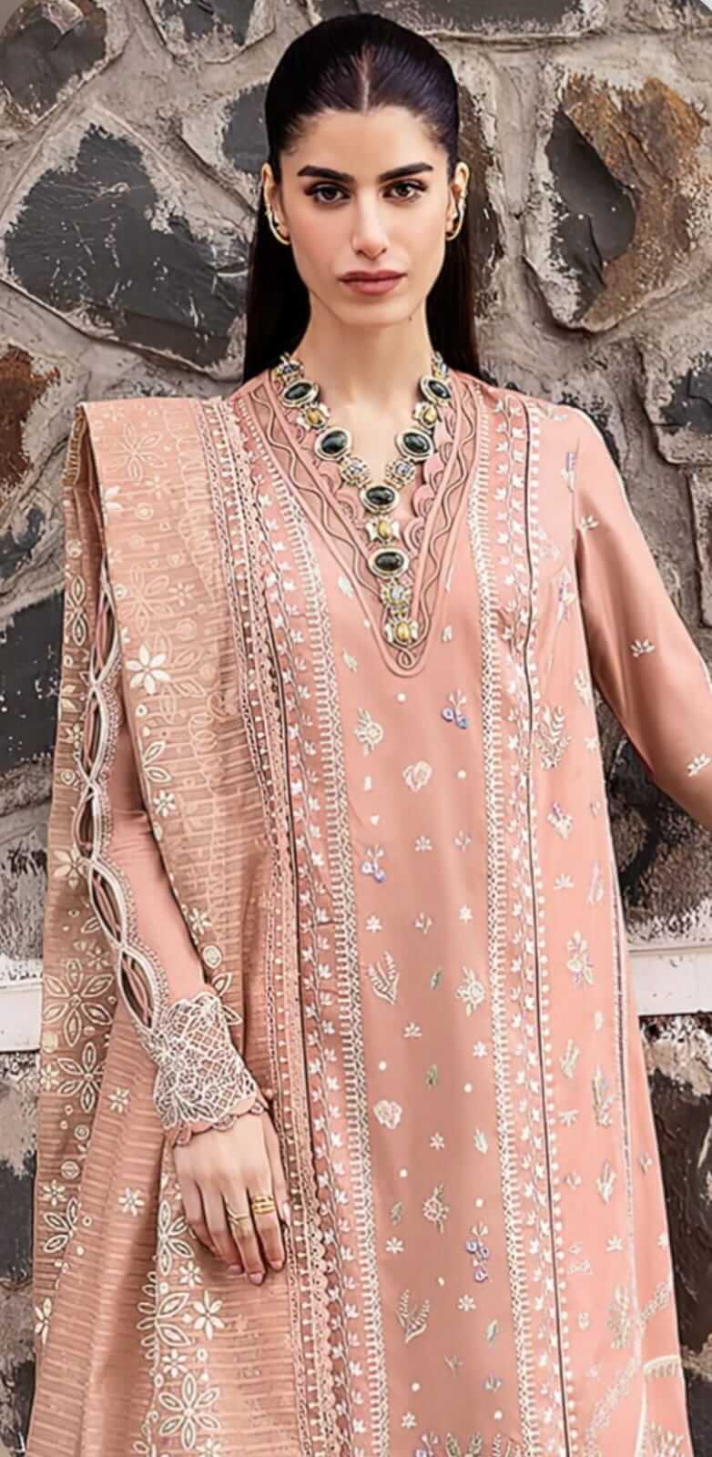 3 Piece Unstitched Heavy Embroidered Lawn Suit ( Heavy Embroidered Cotton Net Dupatta ) QL-2785