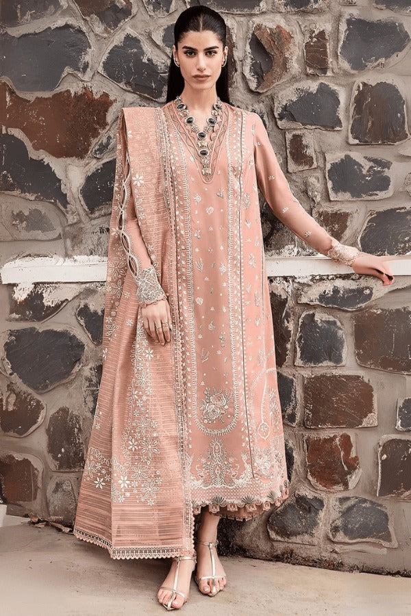 3 Piece Unstitched Heavy Embroidered Lawn Suit ( Heavy Embroidered Cotton Net Dupatta ) QL-2785