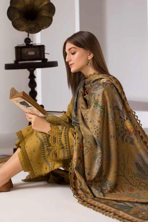 3 Piece Unstitched Heavy Embroidered Chickan Kari Lawn Suit ( Fine Printed Silk Dupatta ) SN-59