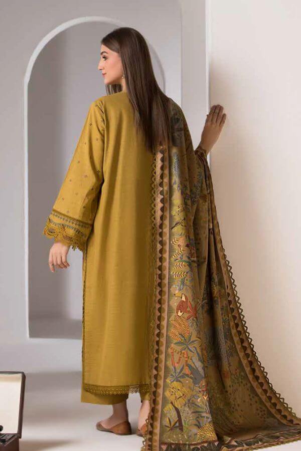 3 Piece Unstitched Heavy Embroidered Chickan Kari Lawn Suit ( Fine Printed Silk Dupatta ) SN-59