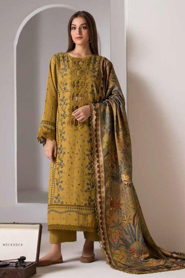 3 Piece Unstitched Heavy Embroidered Chickan Kari Lawn Suit ( Fine Printed Silk Dupatta ) SN-59