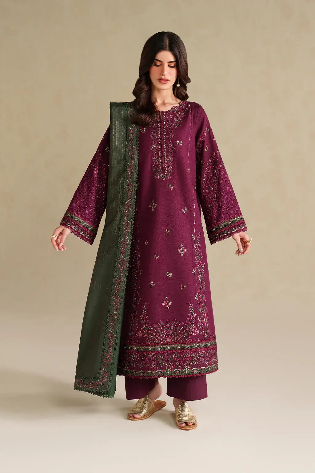 3 Piece Unstitched Heavy Embroidered Lawn Suit ( Four-sided Embroidered Lawn Dupatta )