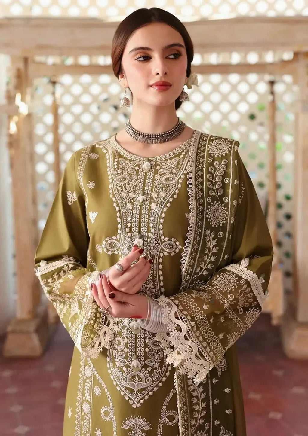 3 Piece Unstitched Heavy Embroidered Lawn Suit ( Full Embroidered Chiffon Dupatta )