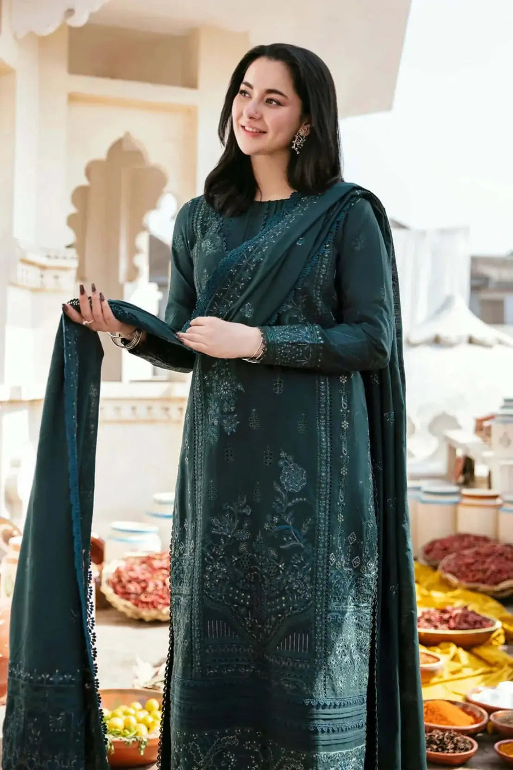 3 Piece Unstitched Heavy Embroidered Lawn Suit ( Four-sided Embroidered Lawn Dupatta )