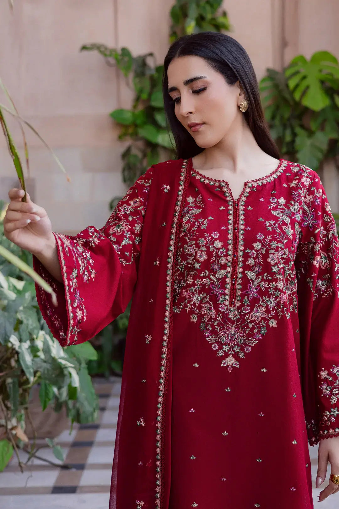 3 Piece Unstitched Heavy Embroidered Lawn Suit ( Full Embroidered Chiffon Dupatta )