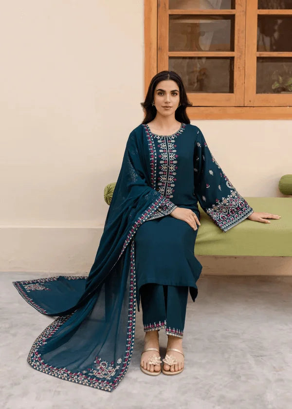 3 Piece Unstitched Heavy Embroidered Lawn Suit ( Four-sided Embroidered Chiffon Dupatta )