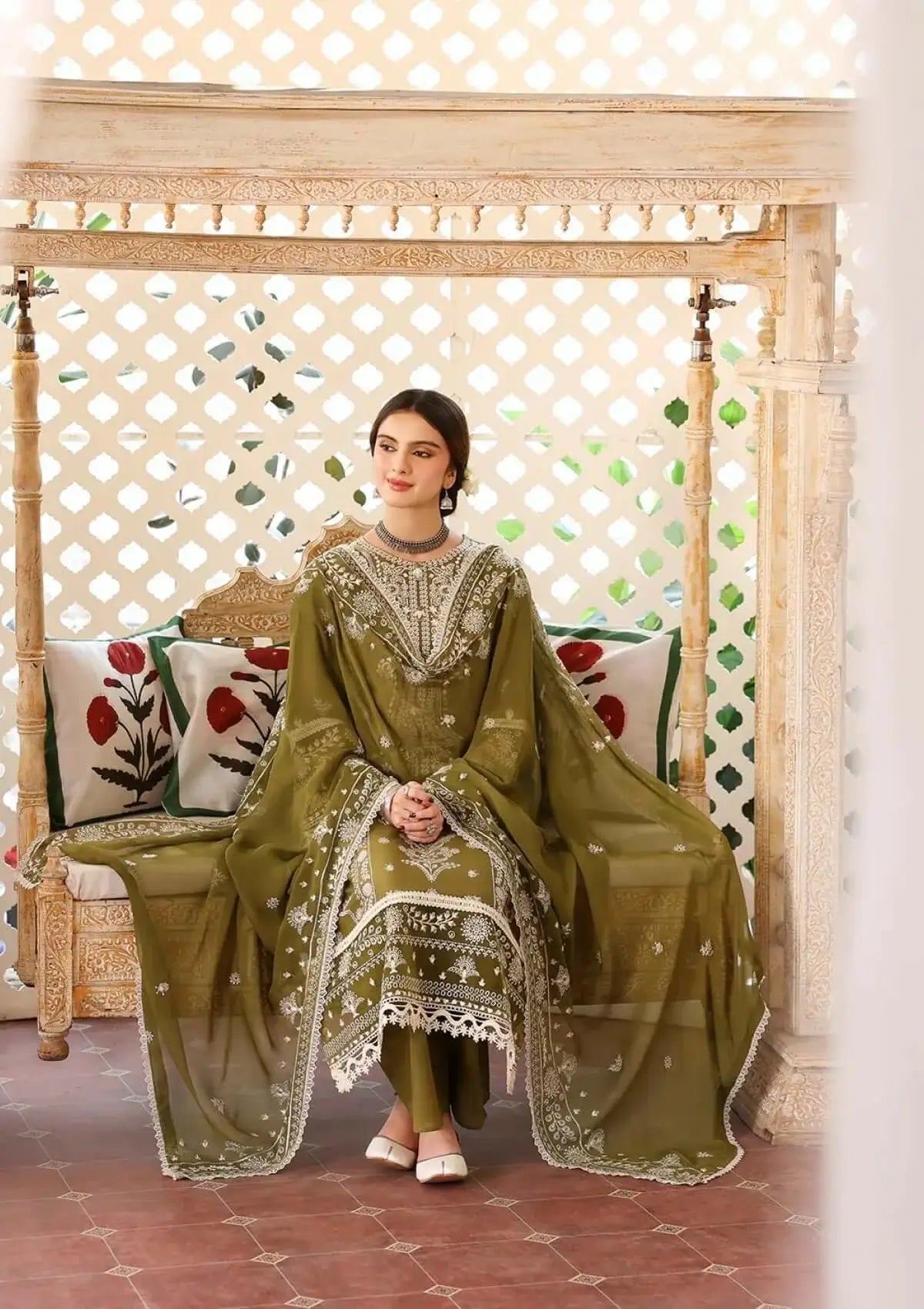 3 Piece Unstitched Heavy Embroidered Lawn Suit ( Full Embroidered Chiffon Dupatta )