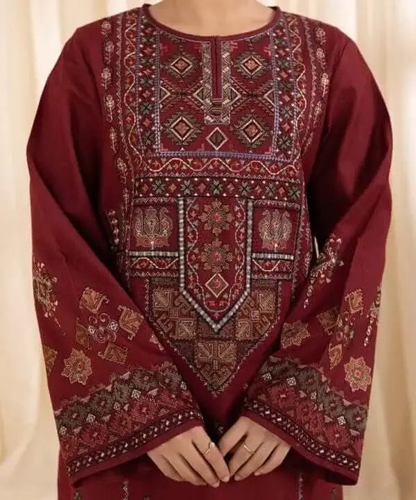 3 Piece Unstitched Heavy Embroidered Lawn Suit ( Fine Printed Lawn Dupatta )