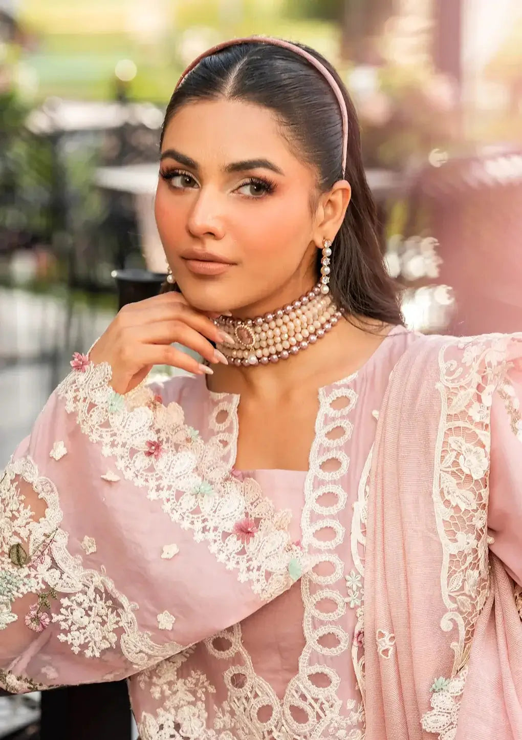 3 Piece Unstitched Heavy Embroidered Chickan Kari Lawn Suit ( Four-sided Embroidered Cotton Net Dupatta )