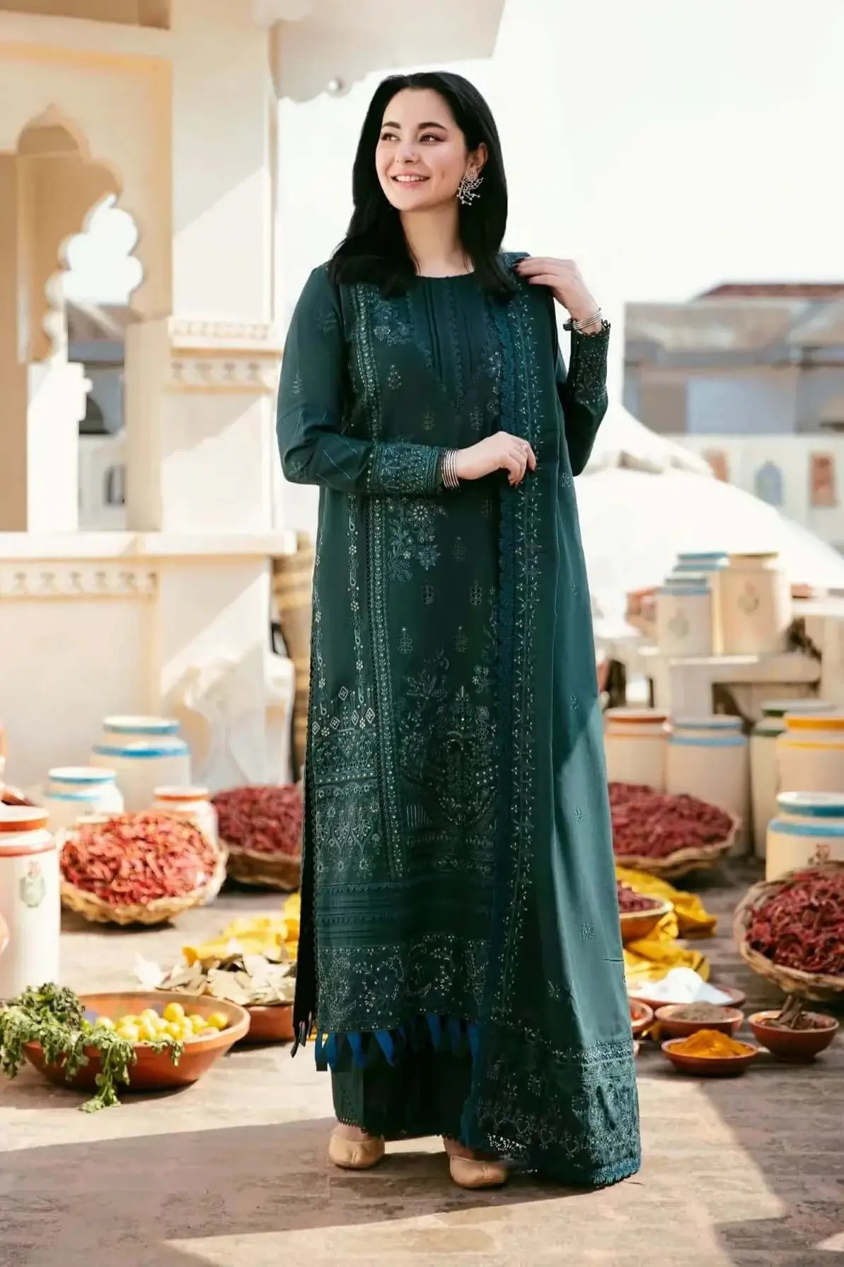 3 Piece Unstitched Heavy Embroidered Lawn Suit ( Four-sided Embroidered Lawn Dupatta )