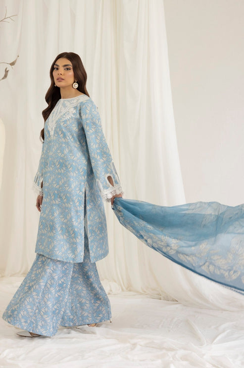 3 Piece - Unstitched Digital Printed and Embroidered Lawn Fabric With Silk Dupatta