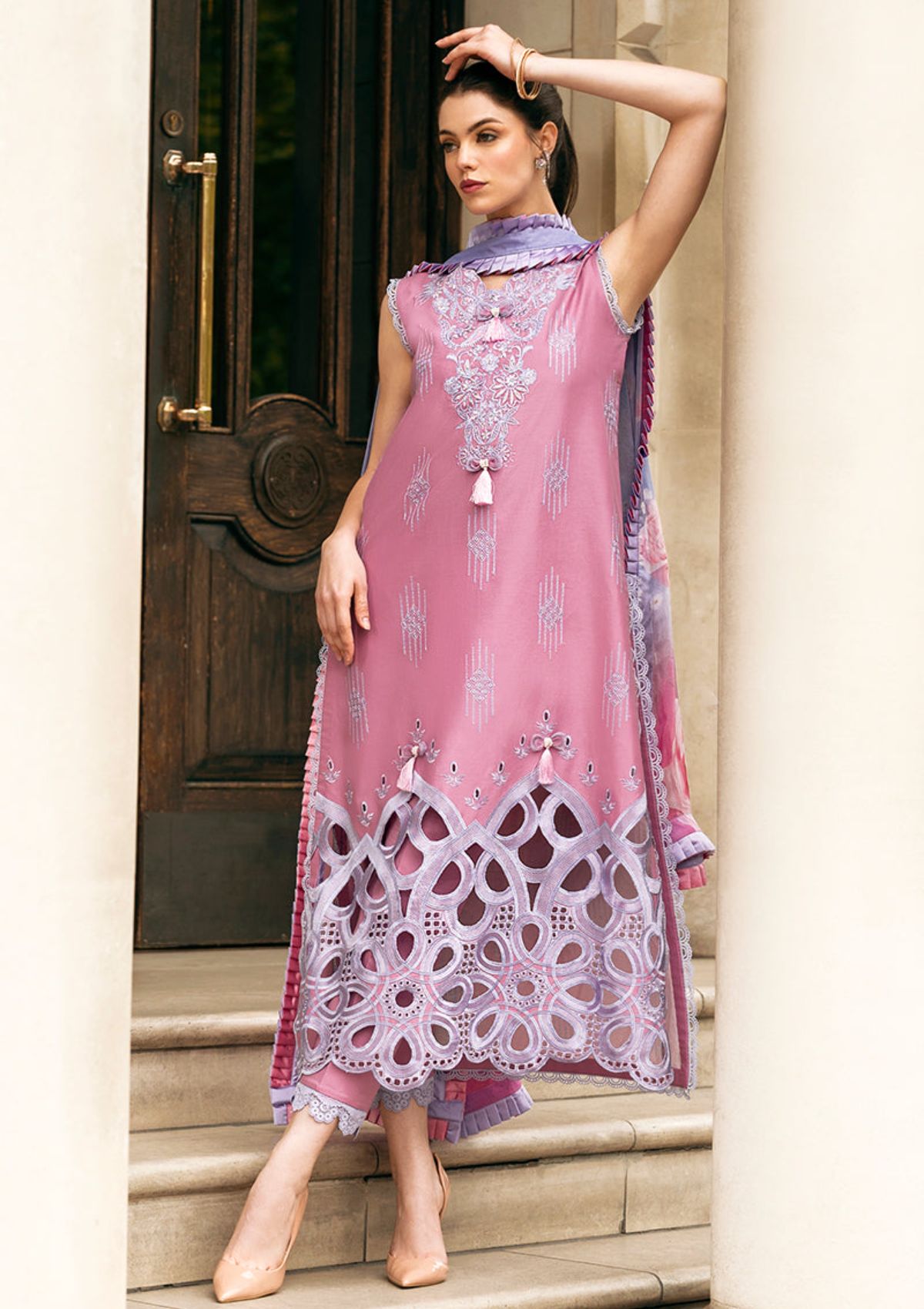 3 Piece - Unstitched Fully Embroidered Lawn Fabric MS-2570B
