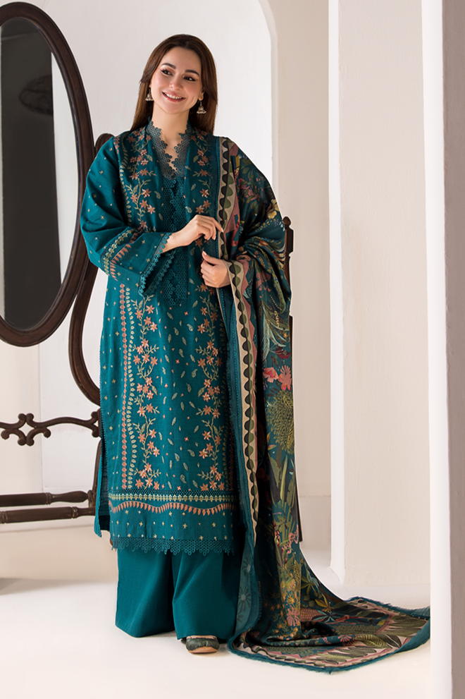 3 Piece - Unstitched Fully Embroidered Lawn Fabric SN-61
