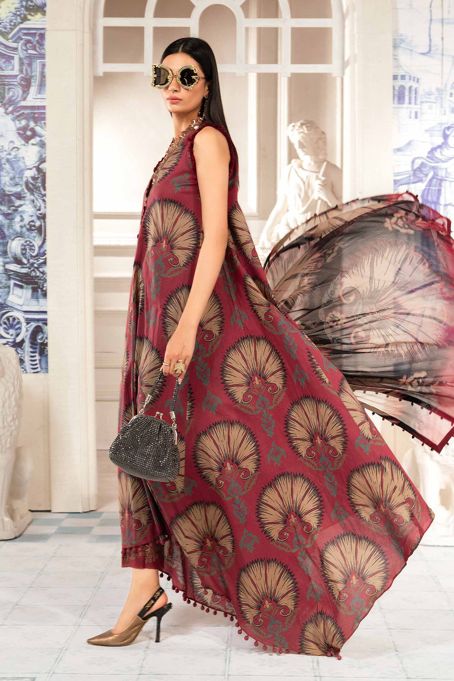 3 Piece - Unstitched Digital Printed Lawn Fabric With Voile Dupatta MB-444