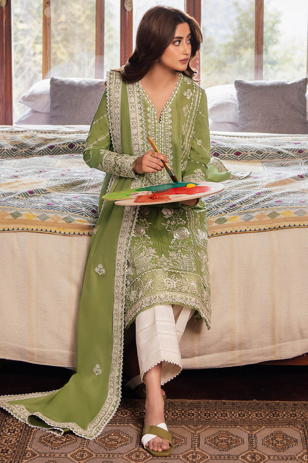 3 Piece - Unstitched Embroidered Lawn Fabric With Embroidered Lawn Dupatta ZL-2525