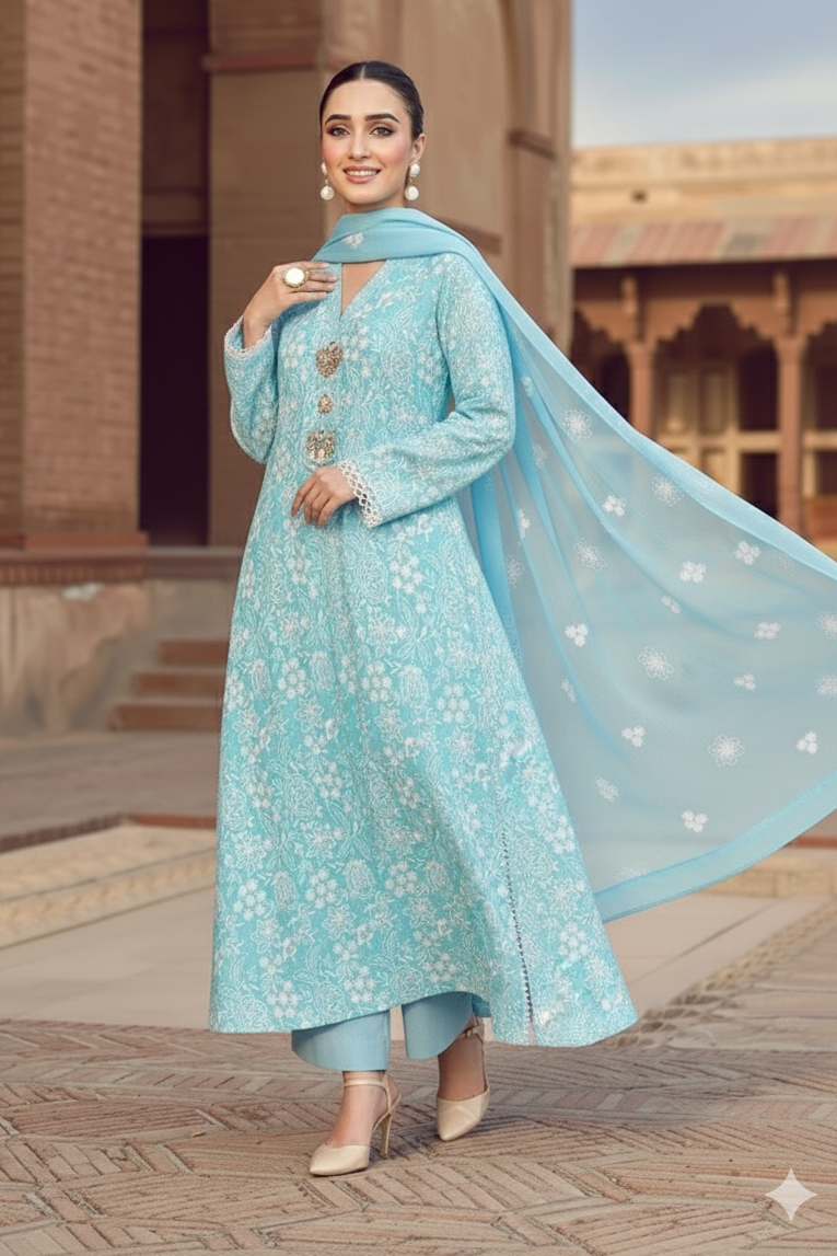 3 Piece - Unstitched Fully Embroided Lawn Fabric BR-08