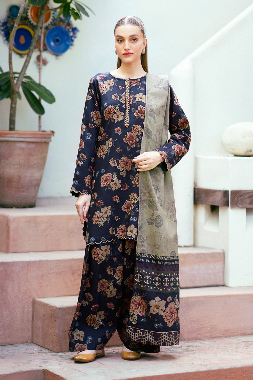 3 Piece - Unstitched Digital Printed Lawn Fabric BQ-412