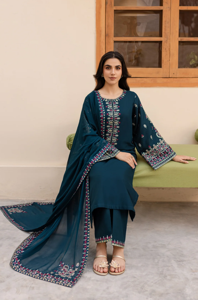 3 Piece - Unstitched Fully Embroidered Lawn Fabric LM-585