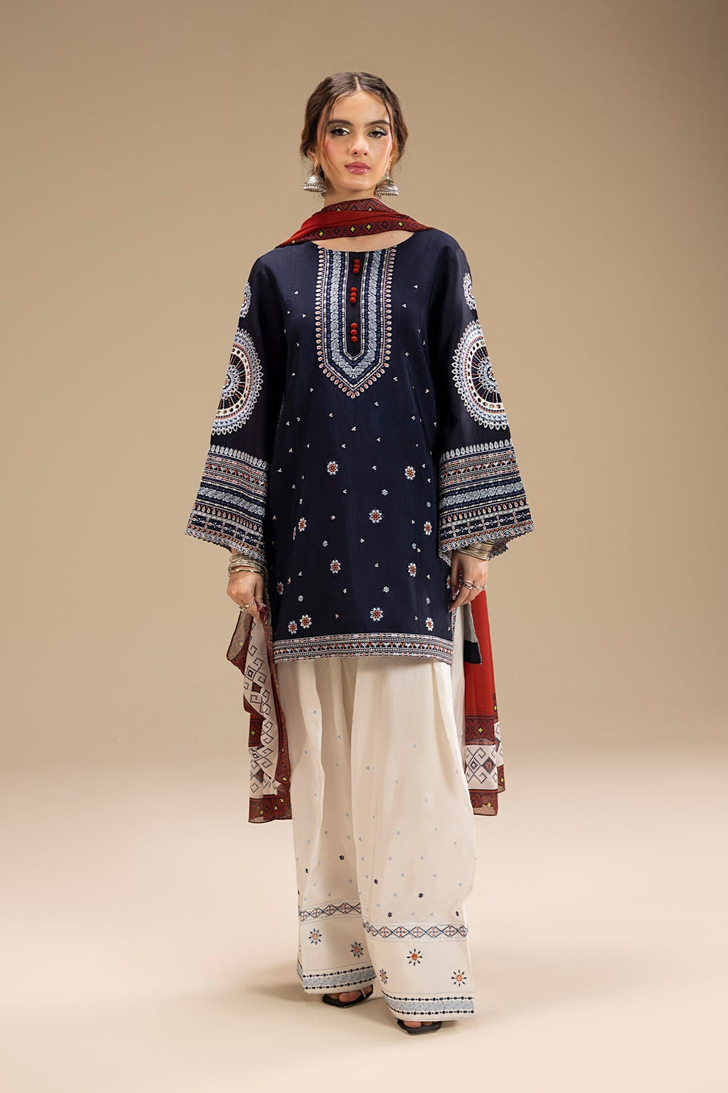 3 Piece - Embroidered Lawn Fabric with Printed Dupatta RR-610