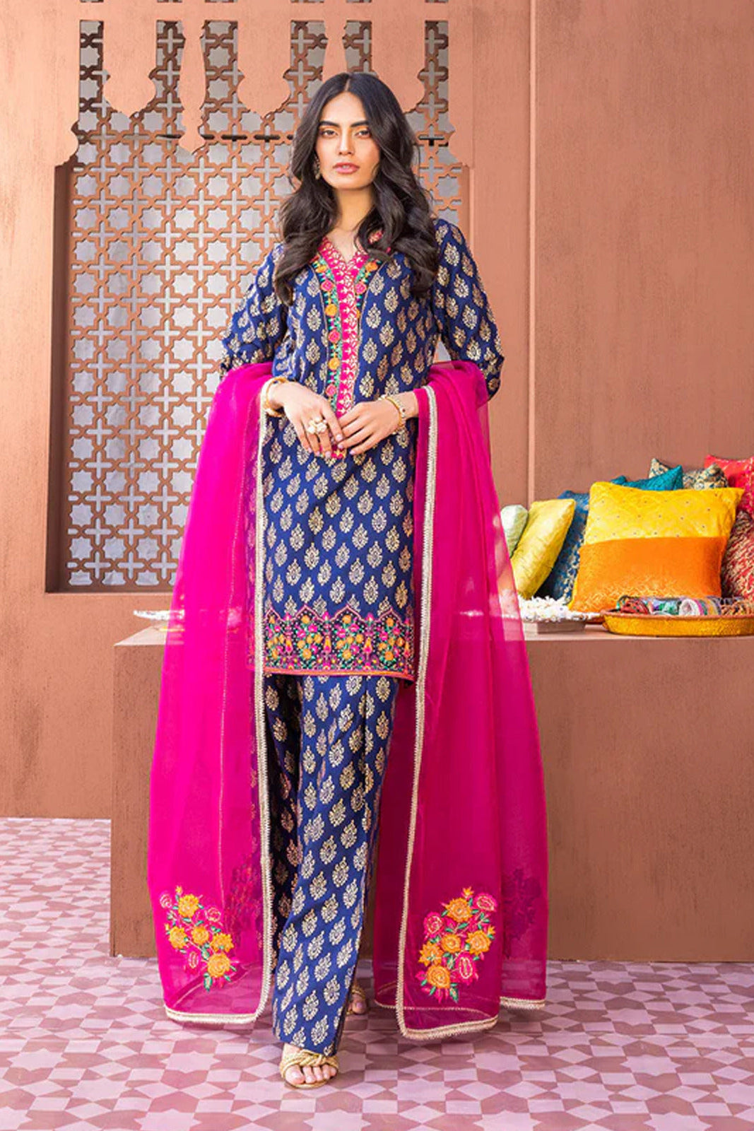 3 Piece - Unstitched Digital Printed Lawn Shirt Trouser and Dupatta With Embroidered Laces
