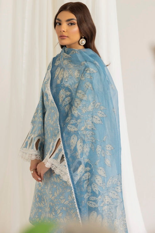 3 Piece - Unstitched Digital Printed and Embroidered Lawn Fabric With Silk Dupatta