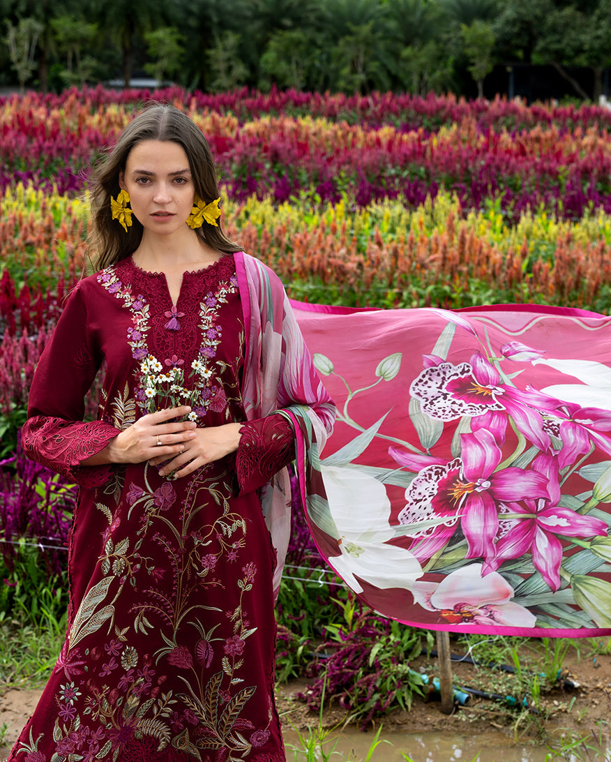 3 Piece - Unstitched Embroidered Lawn Fabric MS-2750