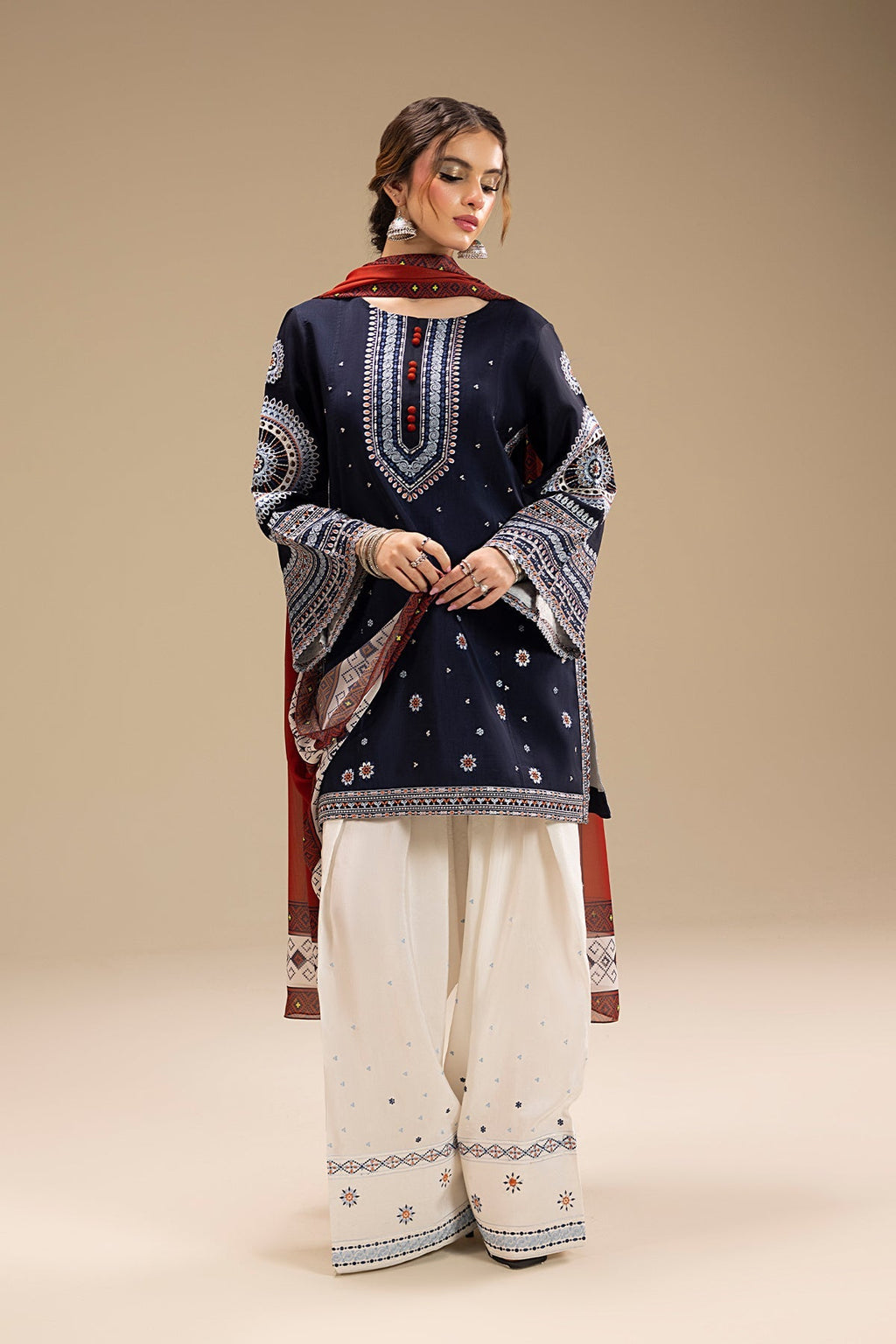 3 Piece - Embroidered Lawn Fabric with Printed Dupatta RR-610