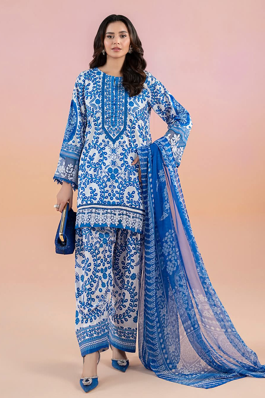 3 Piece - Unstitched Digital Printed Lawn Fabric MB-462