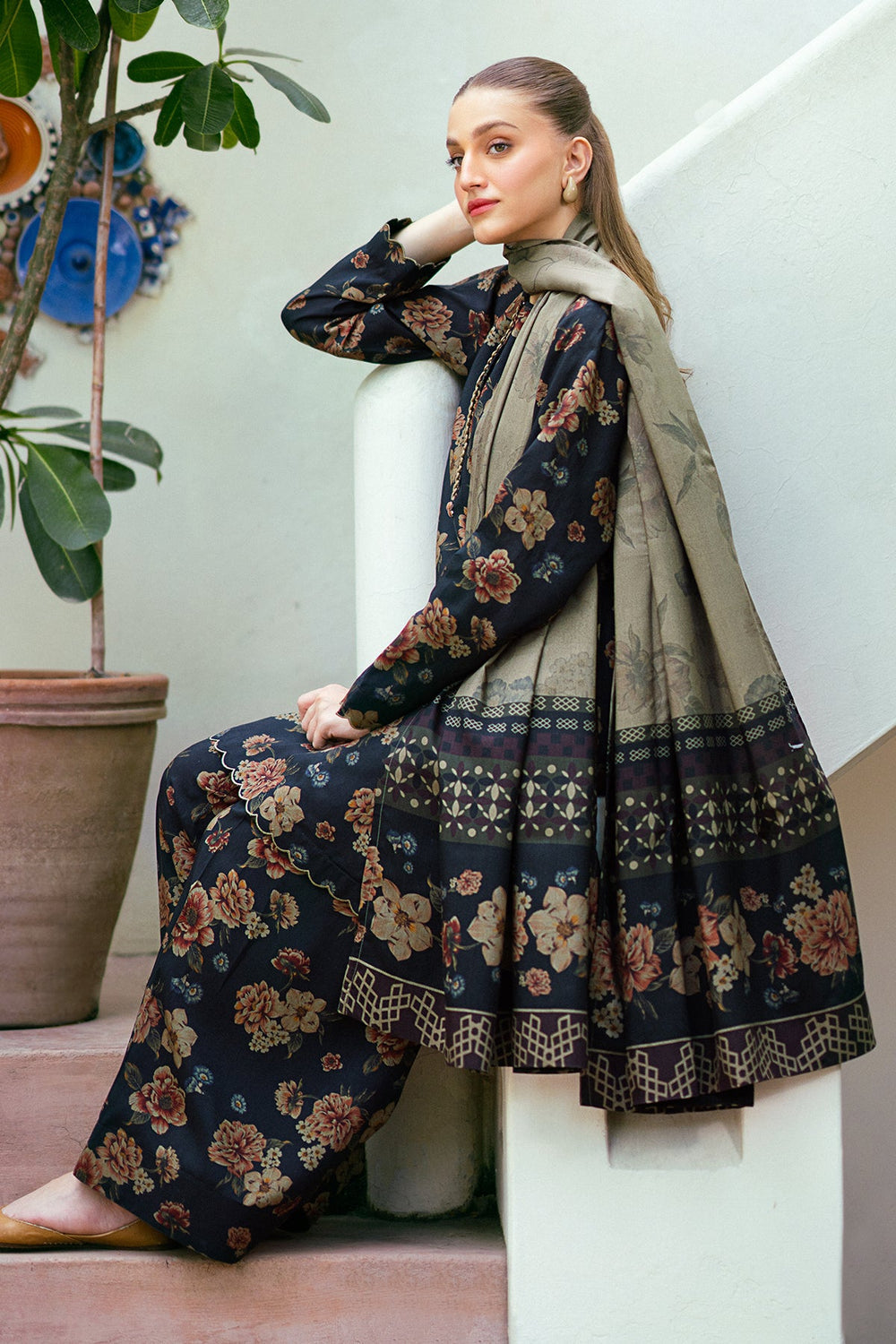 3 Piece - Unstitched Digital Printed Lawn Fabric BQ-412