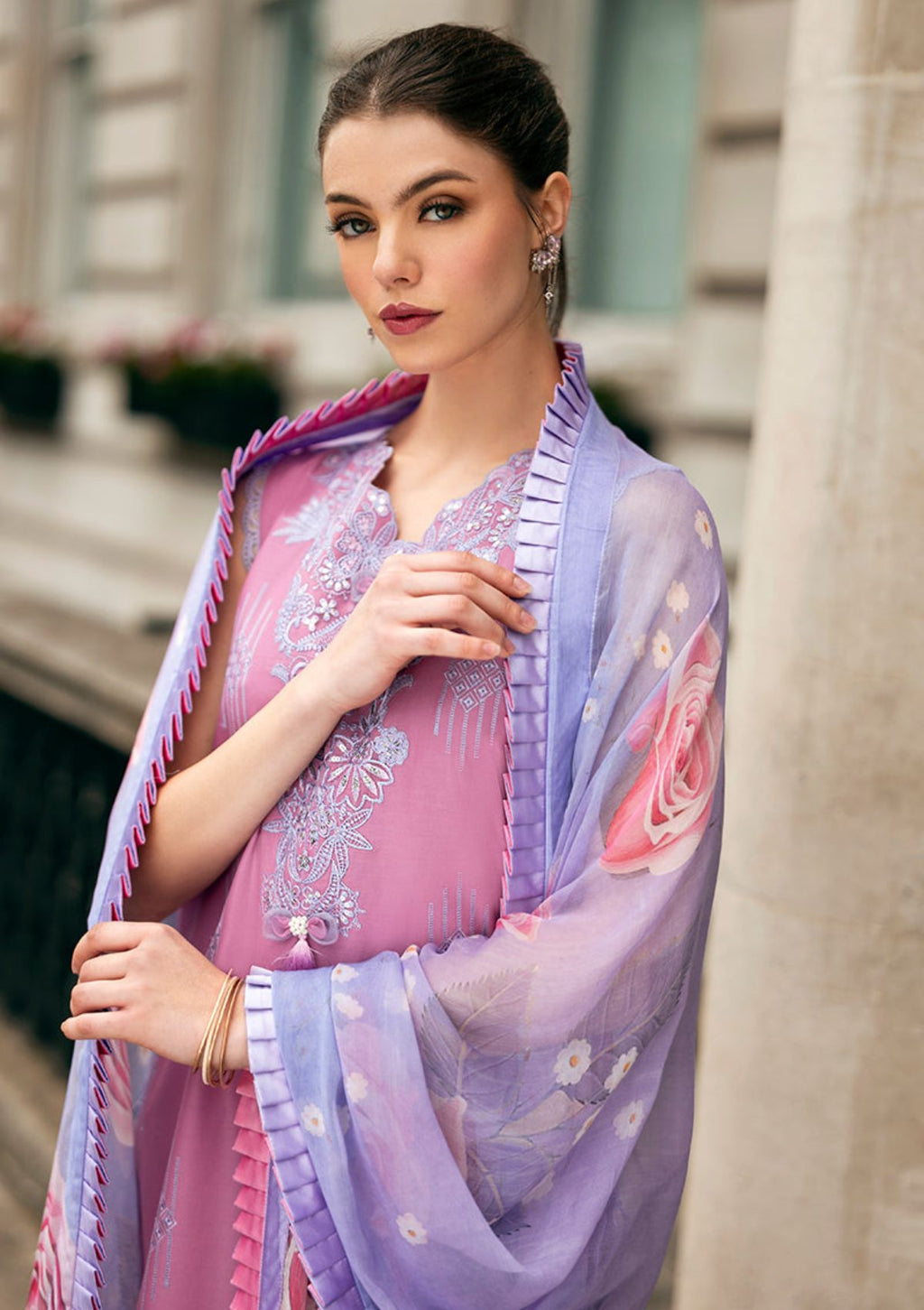 3 Piece - Unstitched Fully Embroidered Lawn Fabric MS-2570B